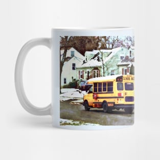 School Bus Driving Home in Winter Mug